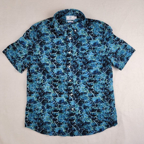 Southern Tide Other - Southern Tide Men's Casual WaterColor Button Up Short Sleeve, Blue  Size Large